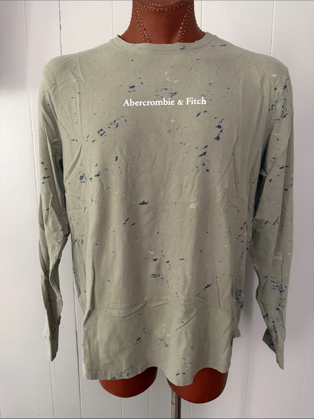 Abercrombie & Fitch Sage Long-Sleeve Crewneck with Blue & White Paint Speckle